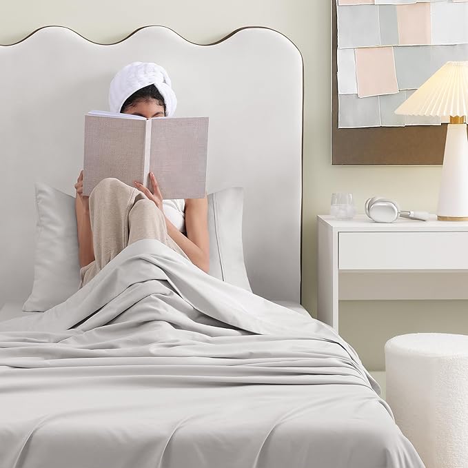 UGG Twin XL Sheet Set 3-Piece Luxury Cooling Sheets Deep Pockets Premium Bedding with 1 Pillow Sham Machine Washable, for Dorm Essentials & College Bedding, Twin XL, Stone Grey (Hedi)