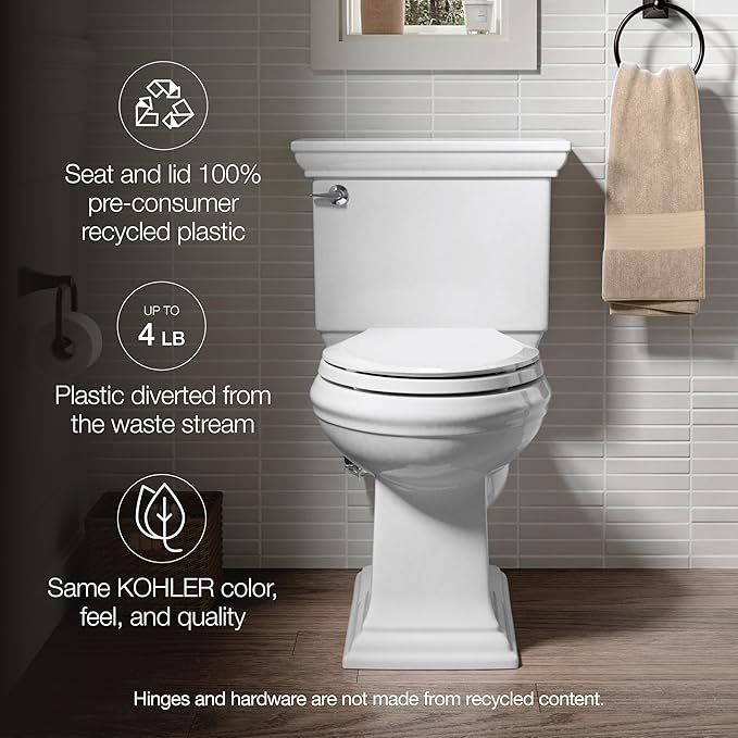 KOHLER K-35584 Cachet Recycled Plastic, Readylatch, Quiet-Close, Soft Close Elongated Toilet Seat