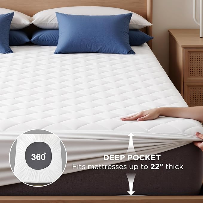 Bedsure Full Mattress Protector, Quilted Mattress Topper Full with Deep Pocket up to 22 Inches, Soft Breathable Noiseless Bed Cover, Waterproof Bed Pad for Home, Bedroom, Hotel - White