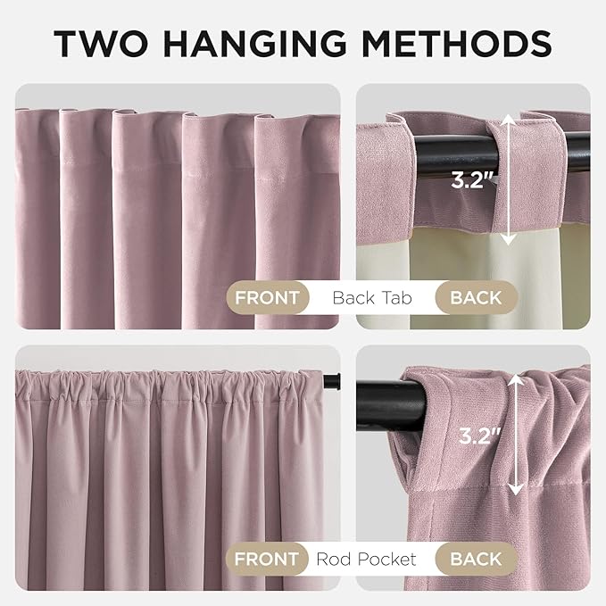 Joydeco Rose Pink 100% Blackout Curtains 108 Inch 2 Panels, Luxury Thermal Pink Velvet Curtains for Bedroom Living Room, Soundproof Blackout Window Drapes, Rod Pocket & Back Tab (52W x 108L)