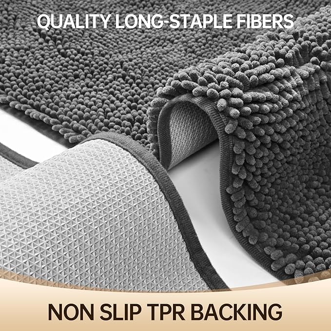 Amyracel Bathroom Rug Mat 30x60, Thick Soft Quick Dry Absorbent Chenille Bath Rug, Rubber Back Non Slip Machine Washable Bath Mat for Bathroom Shower Tub Floor