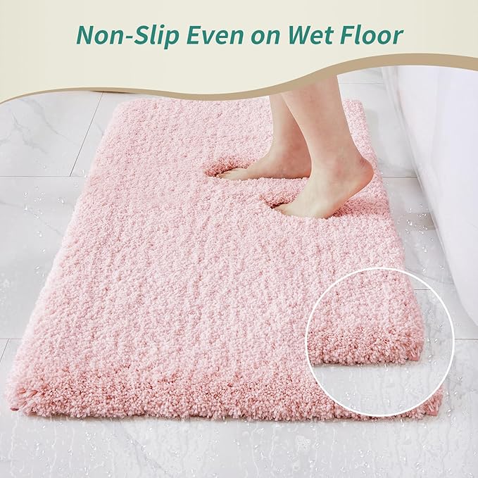 Bathroom Runner Rug 24x59 Pink Non Slip Fluffy Long Bath Mat for Bathroom Floor Washable Plush Luxury Bath Rug for Tub Absorbent Shower Sink Mat Bedside Rug