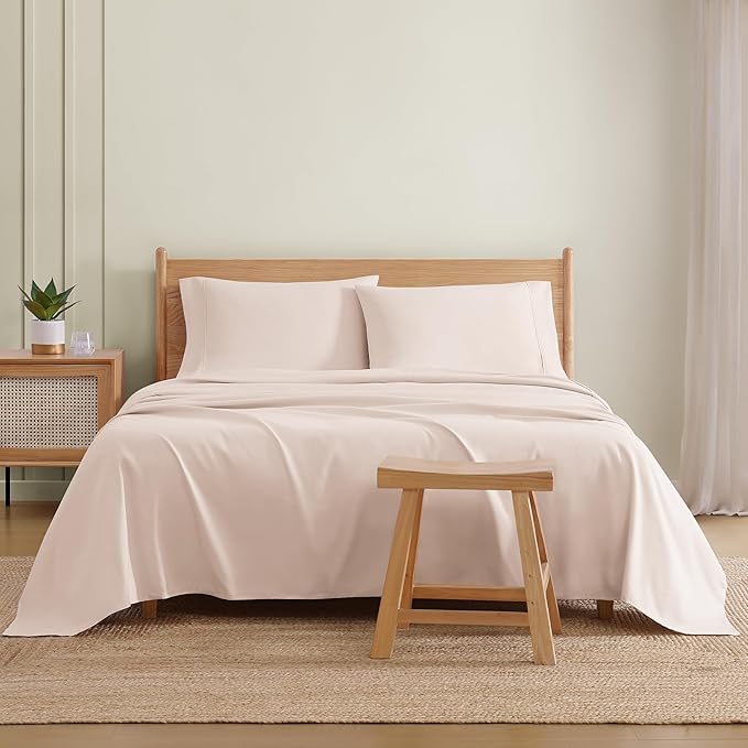 UGG Queen Sheet Set 4-Piece Luxury Cooling Sheets Deep Pockets Premium Bedding with 2 Pillow Shams Hypoallergenic Machine Washable Soft Lightweight Bed Set for Bedroom, Queen, Shell Pink (Hedi)