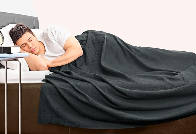 Utopia Bedding Smoke Gray 100% Cotton Blanket [Full Size - 90x84 Inch] 350GSM Lightweight, Soft and Breathable Thermal Blanket for All Seasons