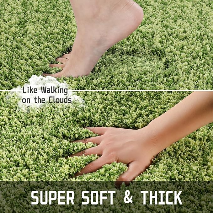 Yimobra Bathroom Rugs Non Slip Washable, Ultra Soft and Water Absorbent Bath Mats, Plush Fluffy Shower Mat Outside, Microfiber Thick Matts for Bathroom Floor/Sink, 24x17, Light Green and Dark Green