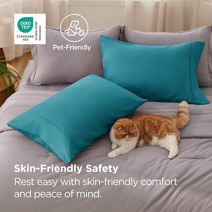 Bedsure Pillow Cases Standard Size Set of 2 - Teal Brushed Microfiber Pillowcases, Super Soft Pillowcase, Pillow Case Covers with Envelope Closure, Wrinkle, Fade and Stain Resistant, 20x26 Inches