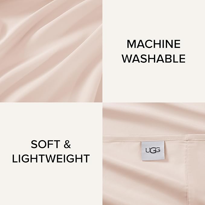 UGG Twin Sheet Set, 3-Piece Luxury Cooling Twin Sheets Set, Deep Pockets, Premium Bedding with 1 Pillow Sham, Machine Washable, Soft Lightweight, Pink (Hedi)