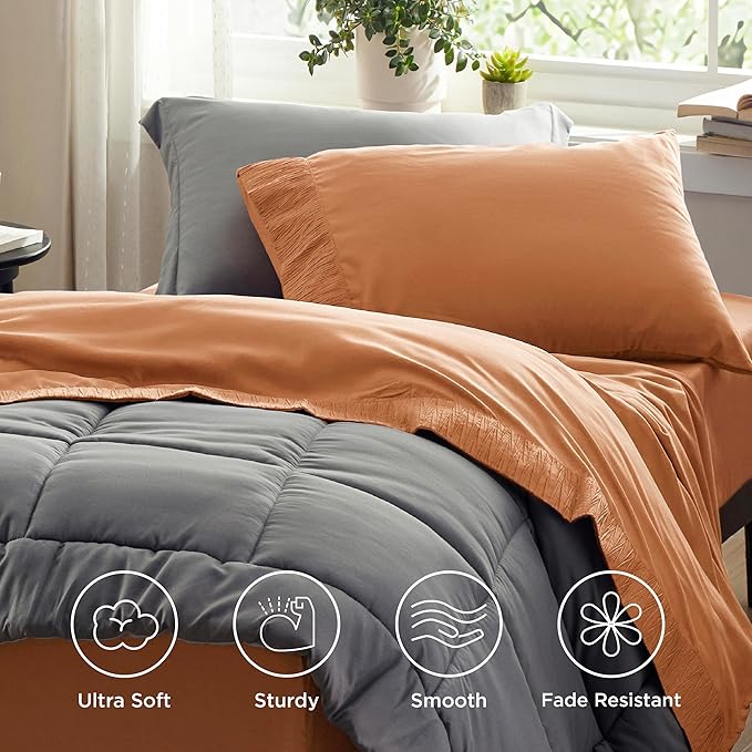 Bedsure Twin Sheets Set - 3 Pieces Soft Twin Bed Sheets - Breathable & Cooling - Hotel Luxury - Easy Care Polyester Microfiber Bedding for Women, Men, Dusty Orange