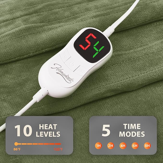 Homemate Electric Heated Blanket Twin Size - 62"x84" Heating Blanket Twin Size 1/2/4/6/8 Hours Auto-Off 10 Heat Level Over-Heat Protection Flannel Sherpa ETL Certification