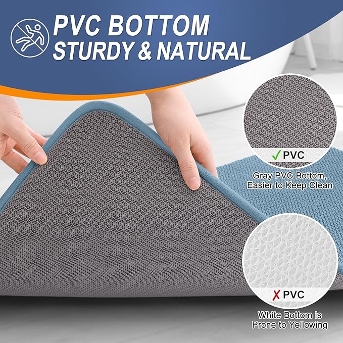 OLANLY Thick Memory Foam Bath Mat Rug 70x24, Extra Soft Absorbent Bathroom Rug, Quick Dry Bath Mats, Non-Slip, Machine Washable Carpet for Bathroom, Tub and Shower, Home Decor Accessories, Airy Blue