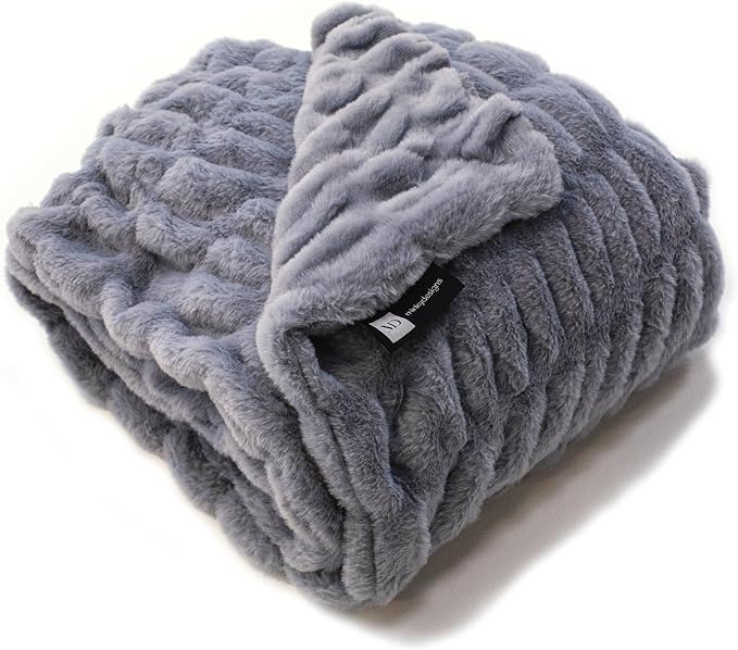 Minky Designs Ash Gray Minky Blanket – Ultra Soft Faux Fur Throw Blanket for Couch, Bed & Home – Fluffy, Warm & Luxurious – Chic Collection (Large, 60x72)