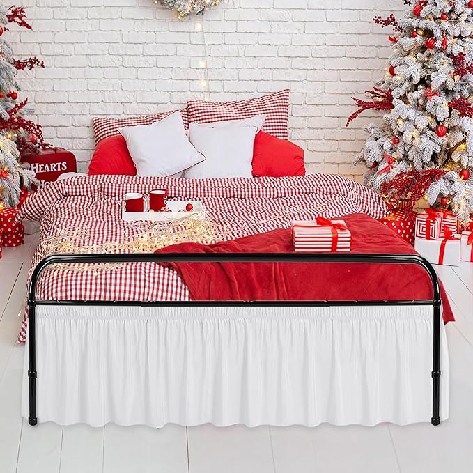 Biscaynebay Wrap Around Bed Skirts with Split Corners for King Beds 15" Drop, White Adjustable Elastic Dust Ruffles Easy Fit Wrinkle Resistant Silky Luxurious Fabric Machine Washable