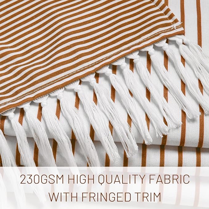 Awellife Boho Orange Shower Curtain for Bathroom Farmhouse Cotton Stripe Tassel Shower Curtain Natural Texture 96" L x 72" W