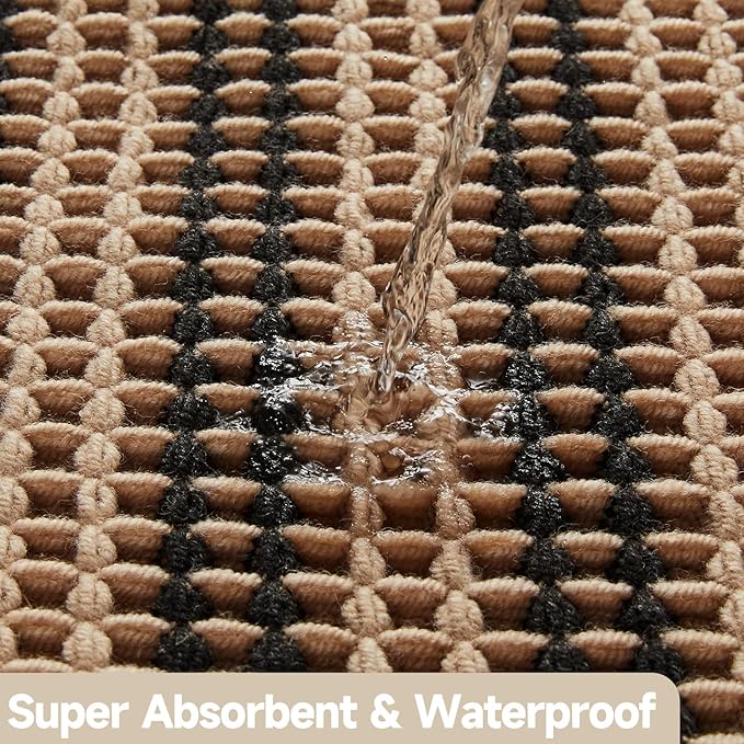 Waffle Bath Mat, Boho Bathroom Rugs Non Slip Washable Super Absorbent Quick Dry Bath Mat Farmhouse Bathroom Decor, 30"x20" Black and Khaki