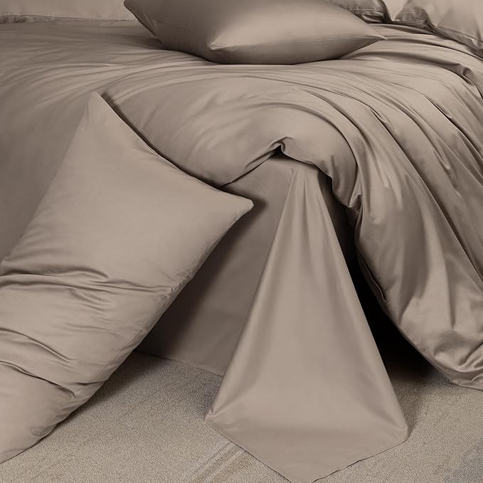 MooMee Duvet Cover Set 100% Extra Long Staple Cotton 600 Thread Count Silky Sateen Smooth Luxury Soft Breathable Durable Hotel Quality Bedding, 3 Pieces (Tannish Gray, King 104"x90")