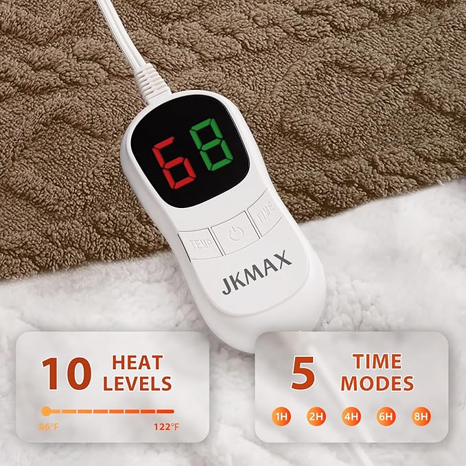 Heated Electric Blanket King Size-100"x90" Heating Blanket with 10 Heating Levels & 5 Time Settings Over-Heat Protection，Winter Warmer for Adults with ETL Certification（Beige）