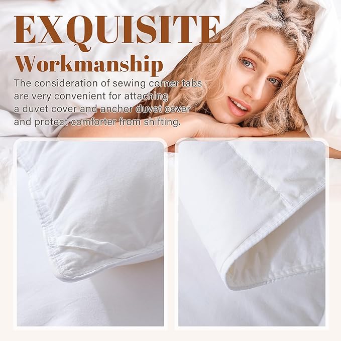 Cosybay King Size Feather Down Fiber Comforter - All Season White Duvet Insert - Luxury Medium Warmth Hotel Bedding Comforter,100% Cotton Cover-King, 106 x 90 Inch