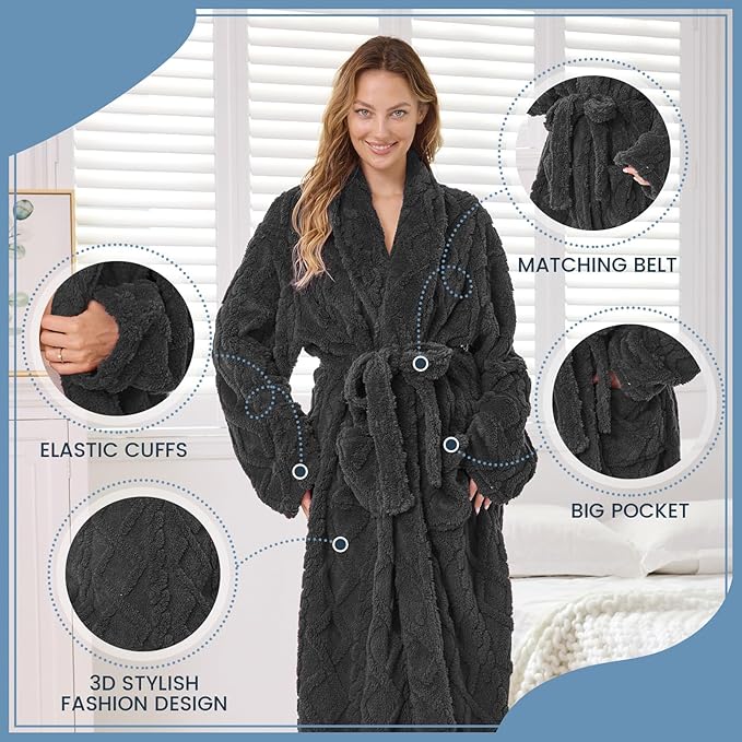 MIZZEO Microfiber Robes for Women, Cozy Soft Warm Plush Women Robe Plush Long Bathrobe