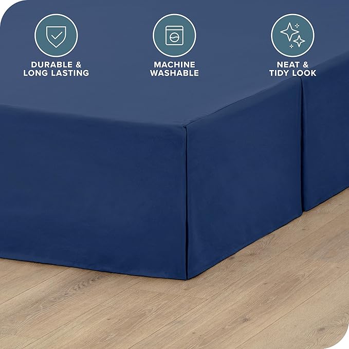 Bare Home Full Bed Skirt - 15-Inch Tailored Drop Easy Fit - Bed Skirt for Beds - Center & Corner Pleats (Full, Dark Blue)