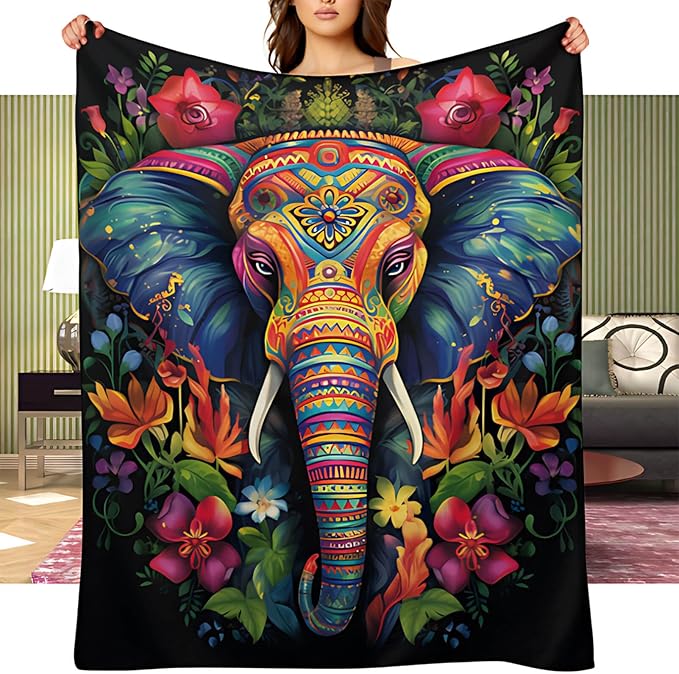 Elephant Throw Blanket, Elephant Gifts for Women Men Adults, Lightweight Soft Fleece Decor, Printed, Washable, No-Pilling, 40x50 inches