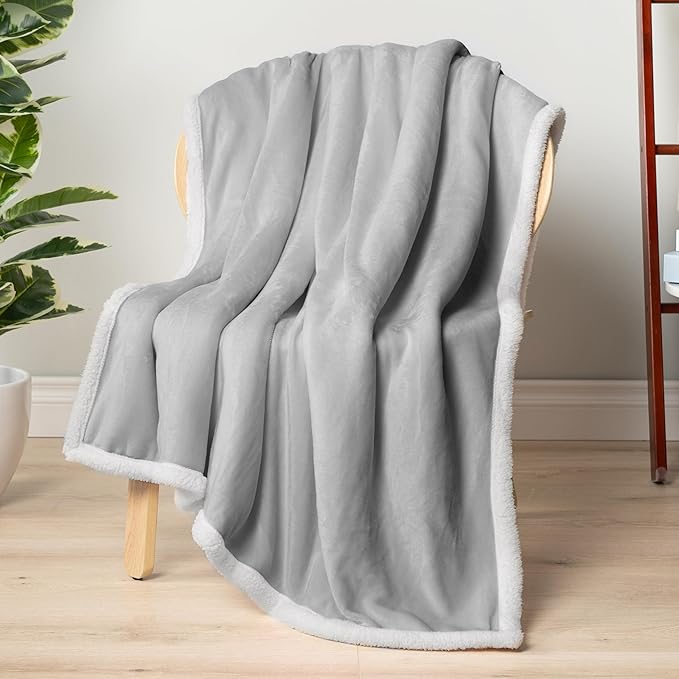 Pavilia Sherpa Fleece Blanket for Bed, King Size, Light Grey, Plush Soft Fuzzy, Cozy Reversible Winter Blanket for Women & Men, 90x108 Inches