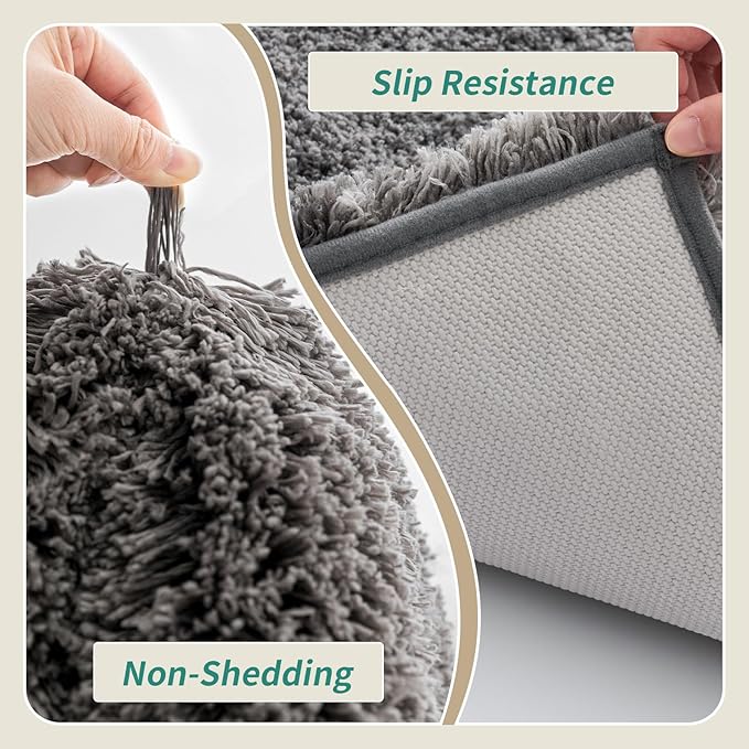 Bathroom Runner Rug 24x59 Dark Grey Non Slip Fluffy Long Bath Mat for Bathroom Floor Washable Plush Luxury Bath Rug for Tub Absorbent Shower Sink Mat Bedside Rug