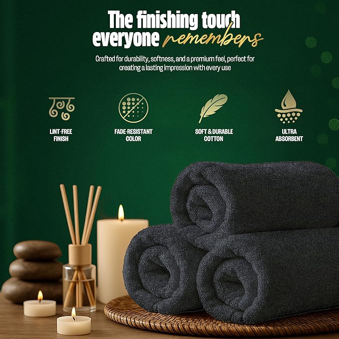 Pearl Linens Pack of 24 100% Cotton Hand Towels, Salon Towels for Spa, Gym and Bathroom Use, Hair Towels in Bulk, Soft, Absorbent, Quick Dry & Machine Washable, 16x27 inches, Grey