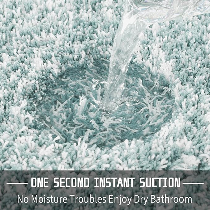 Yimobra Bathroom Rugs Non Slip Washable 36x24, Ultra Soft and Water Absorbent Bath Mats, Plush Fluffy Shower Mat Outside, Luxury Microfiber Thick Matts for Bathroom Floor/Tub, Sky Light Blue and White