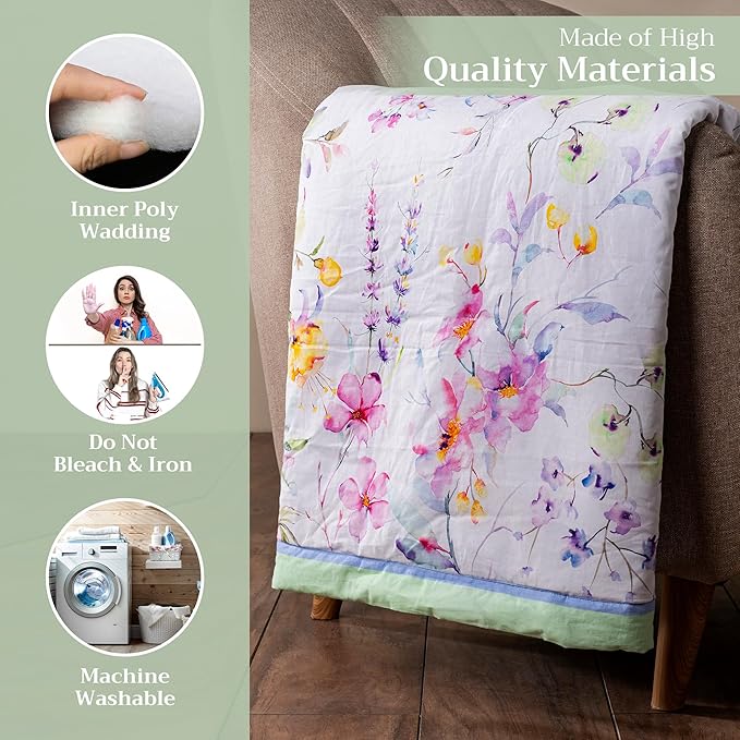 Maison d' Hermine Throw Blanket for Couch Lightweight Soft Warm Breathable Cotton Throw Blankets for Bed Girls Boys Women Men Gifts Sofa Travel Living Room Chair Bedding (50"x60", Summer Floral)