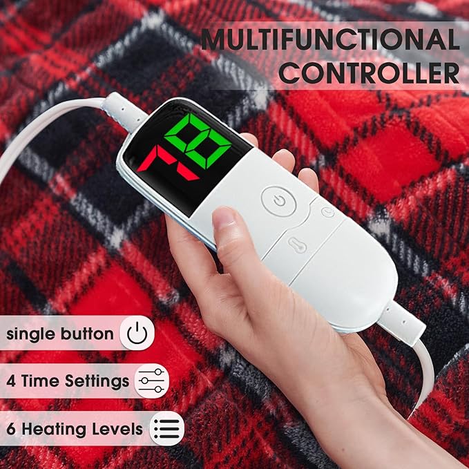 Heated Blanket Electric, Queen Size 84X90, Heating Blanket with 10 Heating Levels/8 Hours Auto Off/Dual Control for Bed, Red Checkered Sherpa Blankets Warmer for Adults, Christmas Blankets
