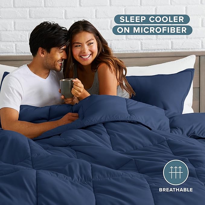 Bare Home Comforter Set - Oversized King Size - Ultra-Soft - Goose Down Alternative - Premium 1800 Series - All Season Warmth (Oversized King, Dark Blue)