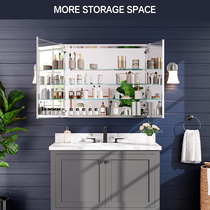 Medicine Cabinet 36" x 30", Bathroom Medicine Cabinet with Mirror, Recessed Medicine Cabinets with Adjustable Shelves, Soft-Closing Door, and Aluminum Alloy Frame - Reverse Installation, Silver