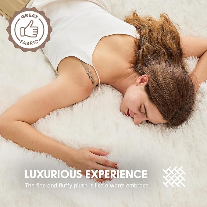 Heated Electric Blanket Queen–Faux Fur with Soft Thick Sherpa,Warm Winter Birthday Gifts for Women Grandma,Dual Control,10 Heat Settings,5 Time Settings, 84x90, Snow Cloud