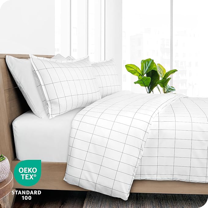 Bare Home Bedding Duvet Cover King Size - Premium 1800 Super Soft Collection - Lightweight, Cooling - Soft Breathable Bedding Duvet Cover (King, Grid - White/Grey)