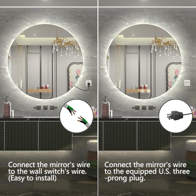 40 inch Large Round Vanity Mirror with LED Lights for Bathroom, Dimmable Backlit & 3 Color Temperatures (3000K/4500K/6000K), Anti-Fog, 5MM HD Glass, Memory, Frameless