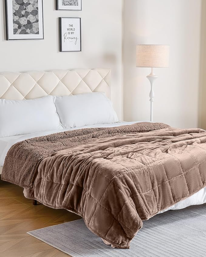 Uttermara Sherpa Fleece Weighted Blanket 12 lbs for Adults, Unicolor Ultra-Soft Fleece and Sherpa, Dual Sided Cozy Plush Blanket for Sofa Bed, 48 x 72 inches, Brown