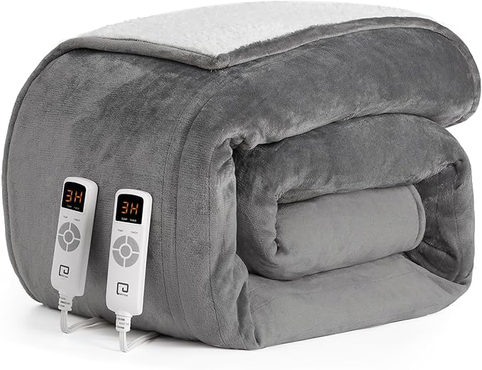 EHEYCIGA Heated Blanket Electric Blanket King Size - Heating Blanket with 9 Heating Levels & 10 Hours Auto Off, Soft Cozy Sherpa Washable Dual Control Blanket with Fast Heating, 90 x 100 Inches