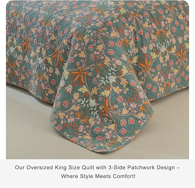 Lady Ann Oversized King Bedspreads 120x120, 100% Cotton Oversized King Quilt Bedding Set Vibrant Paisley Floral Pattern Plant Botanical Printed Quilted Coverlet Set, 3 PCS