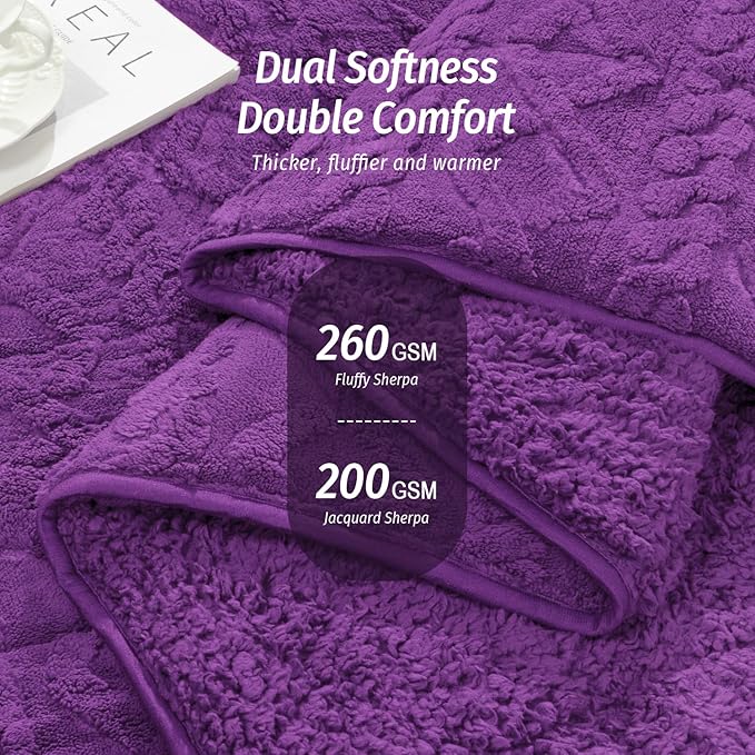 Wemore Weighted Blanket for Adults Twin Size 12 lbs, Dual Sided Soft Fuzzy Jacquard Sherpa Weighted Blankets Throw, Cozy Fluffy Knitted Heavy Blanket for Couch Bed, Dark Purple, 48 x 72 inches