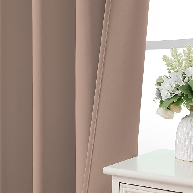 CUCRAF Khaki Blackout Curtains 84 inch Length 2 Panels Set, Rod Pocket Room Darkening Drapes for Bedroom Living Room, Insulated Thermal Light Blocking Window Curtain (W52 x L84 Inch)