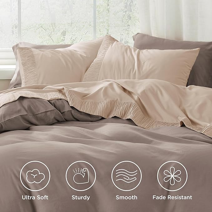 Bedsure California King Sheet Sets - 4 Pieces Soft Cal King Sheets - Breathable & Cooling - Hotel Luxury - Easy Care Polyester Microfiber Bedding for Women, Men, Beige
