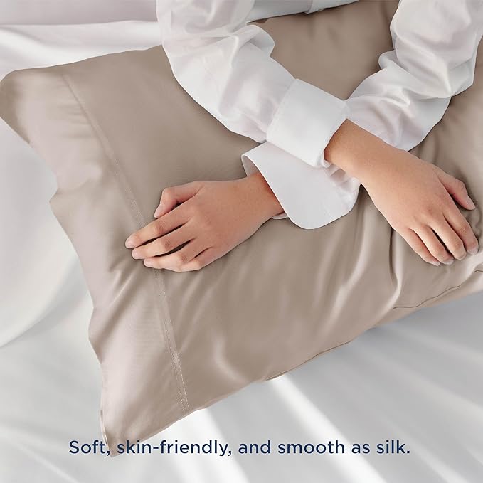 Bedsure Pillow Cases Queen, Cooling Pillow Cases, Rayon Derived from Bamboo Taupe Pillowcases Queen Size Set of 2, Silky Soft & Breathable Bedding Pillow Covers with Envelope Closure, 20x30 Inches