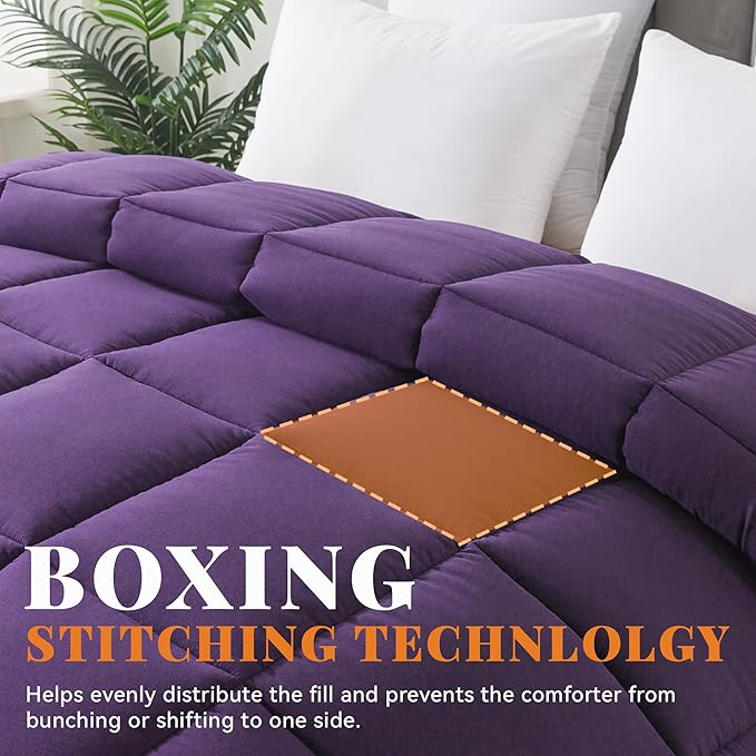 Cosybay Down Alternative Comforter (Purple, King) - All Season Soft Quilted King Size Bed Comforter - Duvet Insert with Corner Tabs -Winter Summer Warm Fluffy, 102x90 inches