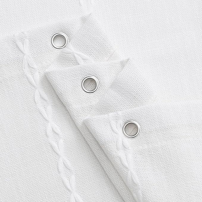MitoVilla White Boho Farmhouse Small Stall Shower Curtain Set 36 x 72, Half Size Narrow Polyester Linen Fabric Shower Curtains for Farmhouse Bathroom Decor, White