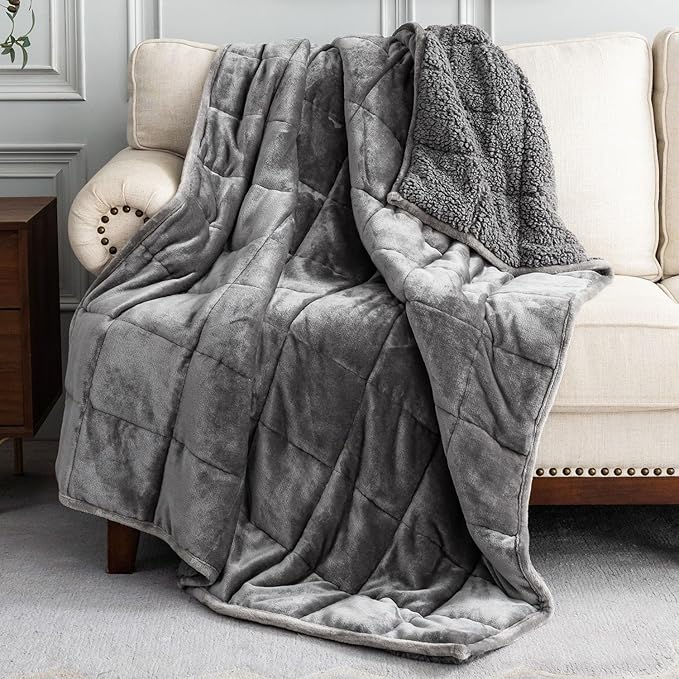 Uttermara Weighted Blanket Queen Size 25lbs 60x80 Inches, Sherpa Weighted Blankets for Adult, Soft Warm Sherpa & Cozy Fleece, Heavy Blanket for Calming and Sleep, Grey