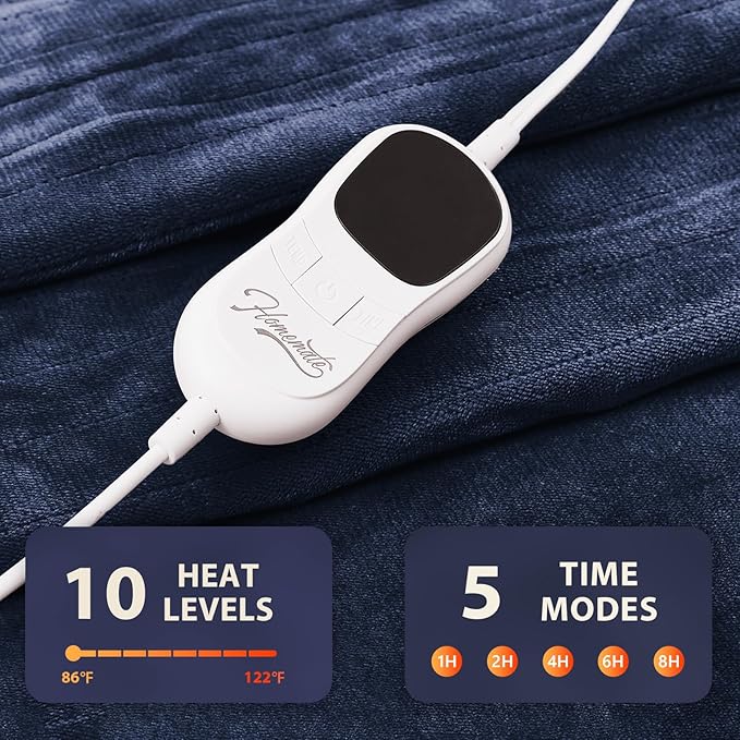 Homemate Electric Heated Blanket Twin Size - 62"x84" Heating Blanket Twin Size 1/2/4/6/8 Hours Auto-Off 10 Heat Level Over-Heat Protection Flannel Sherpa ETL Certification