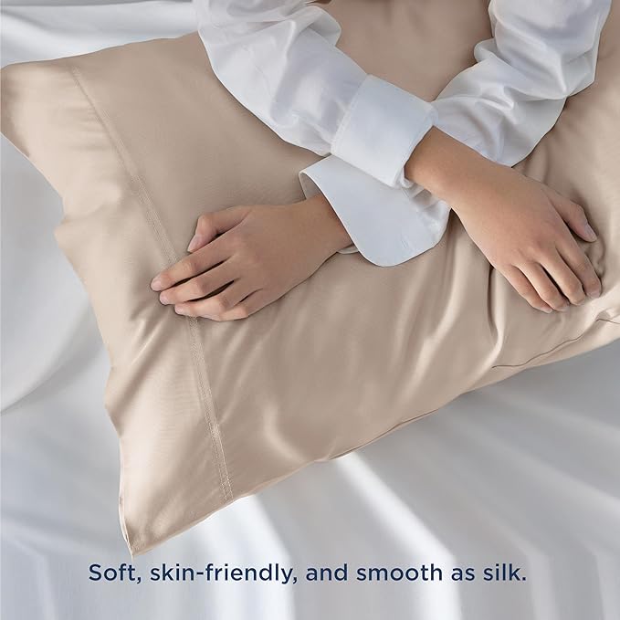Bedsure King Size Pillow Cases Set of 2, Cooling Pillow Cases King, Rayon Derived from Bamboo Khaki Pillowcases, Breathable & Silky Soft Cool Bedding Pillow Covers with Envelope Closure, 20x36 Inches