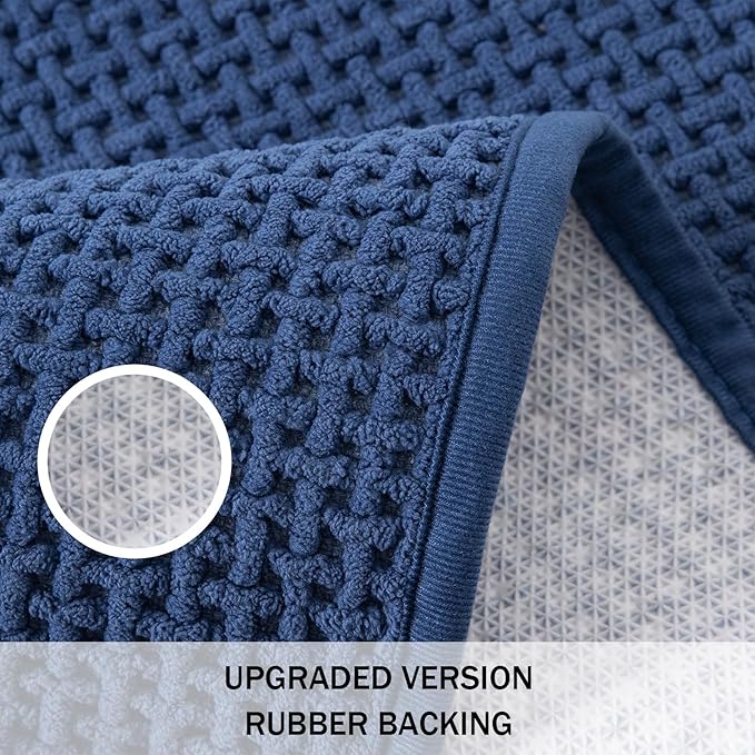 Bathroom Rugs Non Slip Washable, Super Absorbent Thin Bath Mat for Small Quick Dry Low Pile Bathroom Rug, (Navy Blue, 24″x16″)