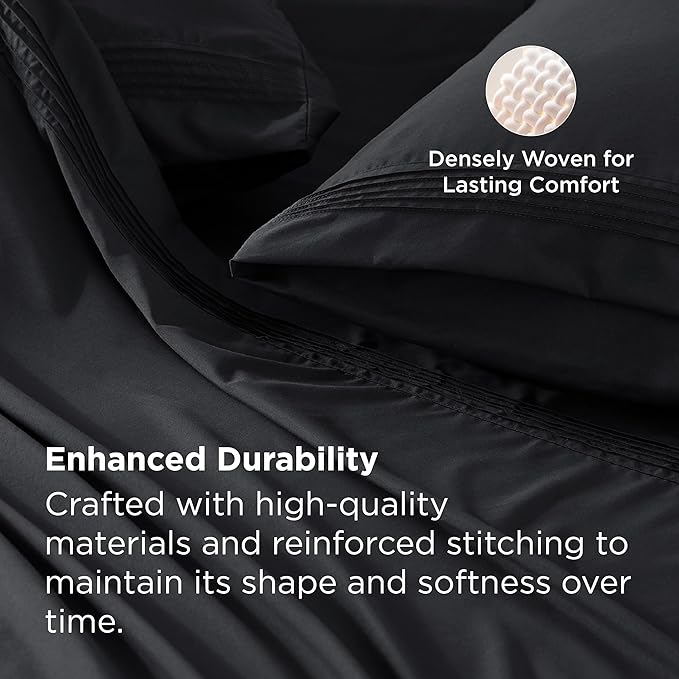 Bedsure Twin XL Sheets Dorm Bedding, GentleSoft Breathable Extra Long Twin Sheets & Pillowcases, Moisture Wicking Cooling, Deep Pocket Fits Mattress Up to 21 Inches Thick, Black