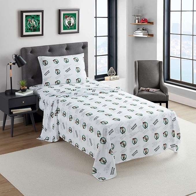 Officially Licensed Boston Celtics NBA Twin Size Sheet Set – Soft Team Logo Bedding for Dorms, Bedrooms, Fan Caves & Game Day Style